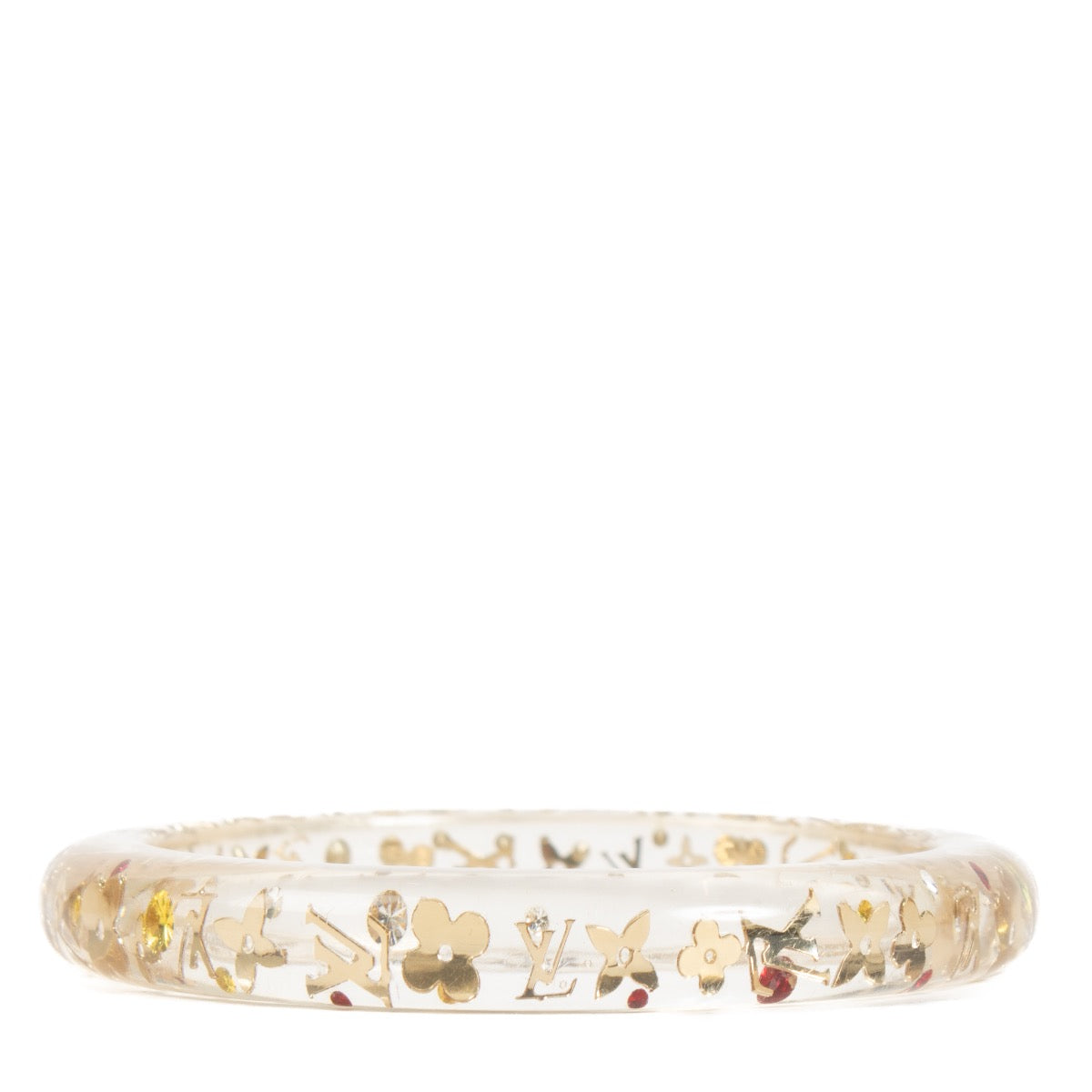 Buy authentic second hand Louis Vuitton Transparent Resin & Gold Plated Swarovski Crystal Narrow Inclusion Bracelet PM at Labellov.com