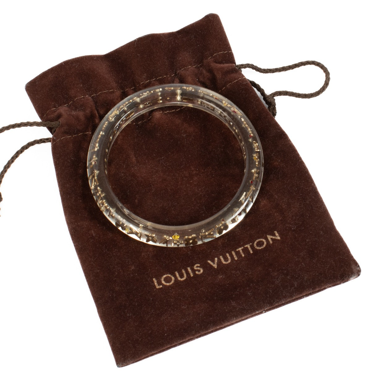 Buy authentic second hand Louis Vuitton Transparent Resin & Gold Plated Swarovski Crystal Narrow Inclusion Bracelet PM at Labellov.com