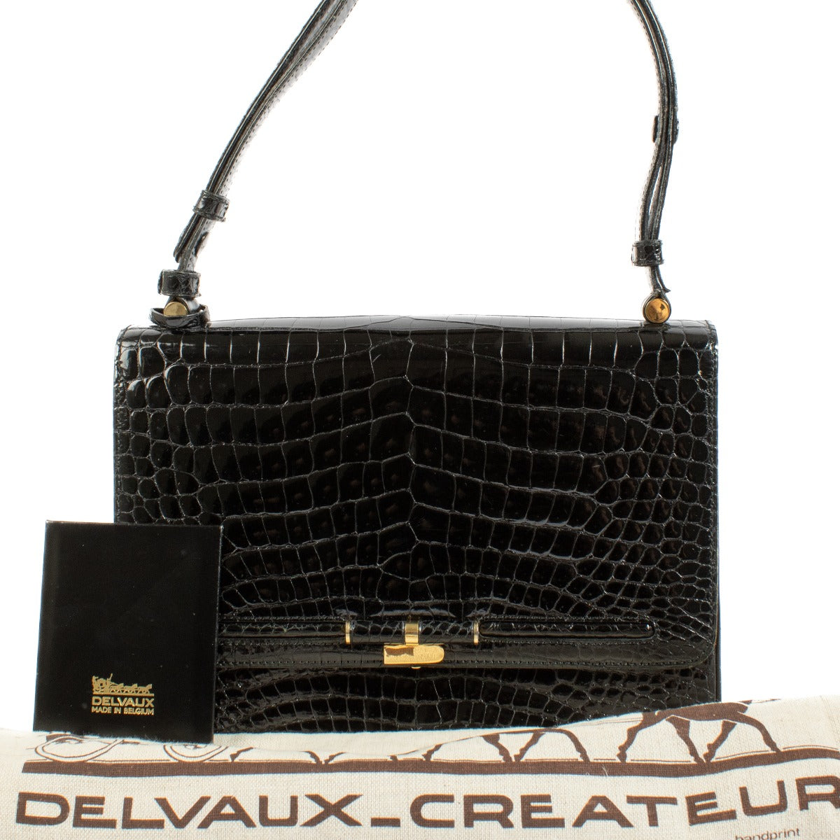 Delvaux Black Shiny Crocodile Vintage Flap Bag