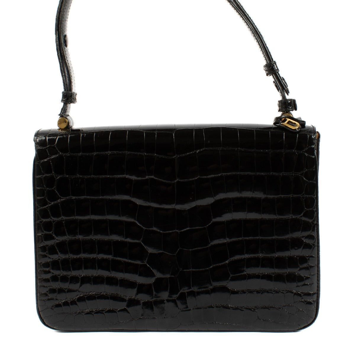 Delvaux Black Shiny Crocodile Vintage Flap Bag