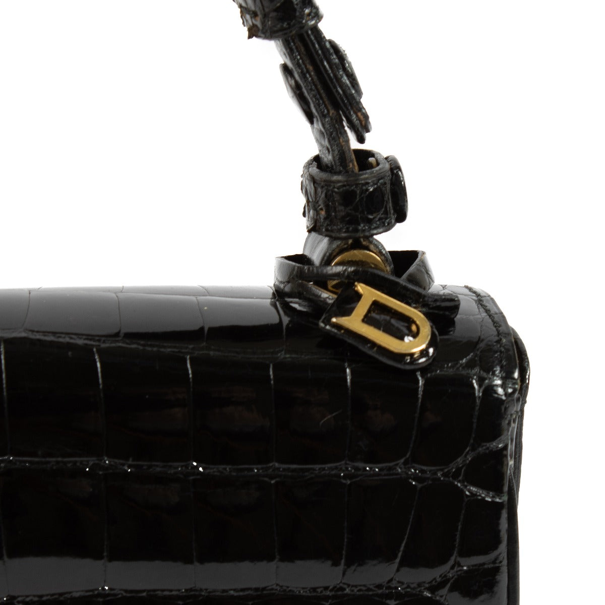 Delvaux Black Shiny Crocodile Vintage Flap Bag