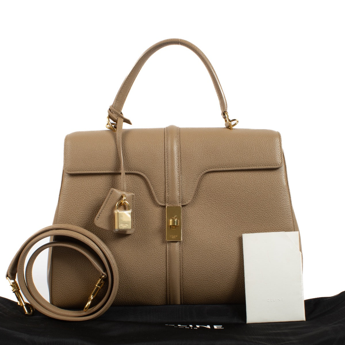 Buy authentic second hand Celine Beige Satinated Calfskin Medium 16 Top handle Bag at Labellov.com