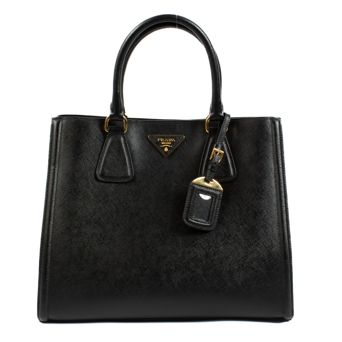 Prada Zwart & Wit Saffiano Lux Handtas