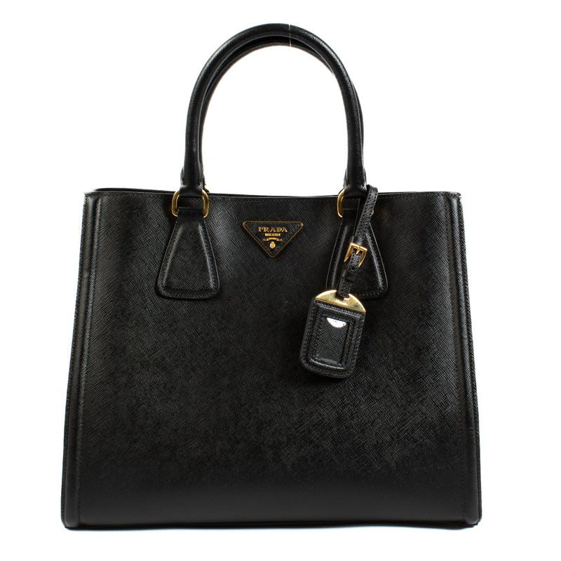 Prada Black & White Saffiano Lux Top Handle Bag