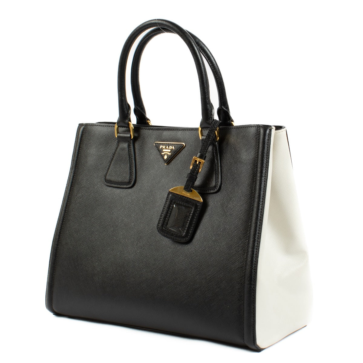 Prada Zwart & Wit Saffiano Lux Handtas