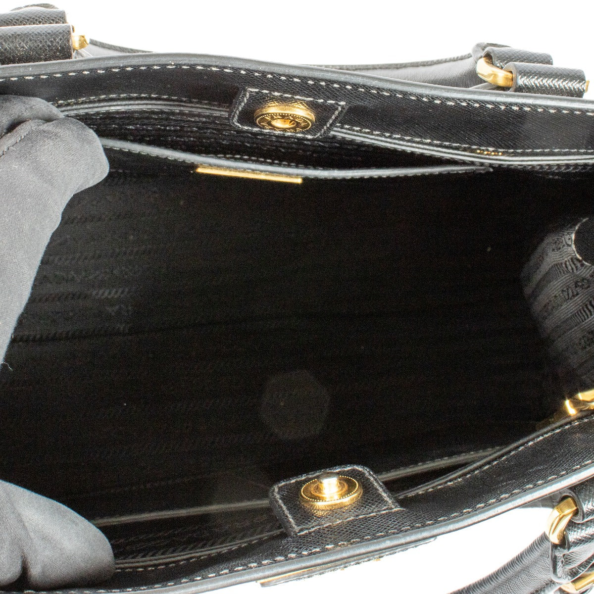 Prada Zwart & Wit Saffiano Lux Handtas