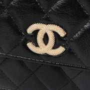 Authentic pre-loved Chanel Black Lambskin Pearl Top Handle Clutch With Chain on Labellov.com