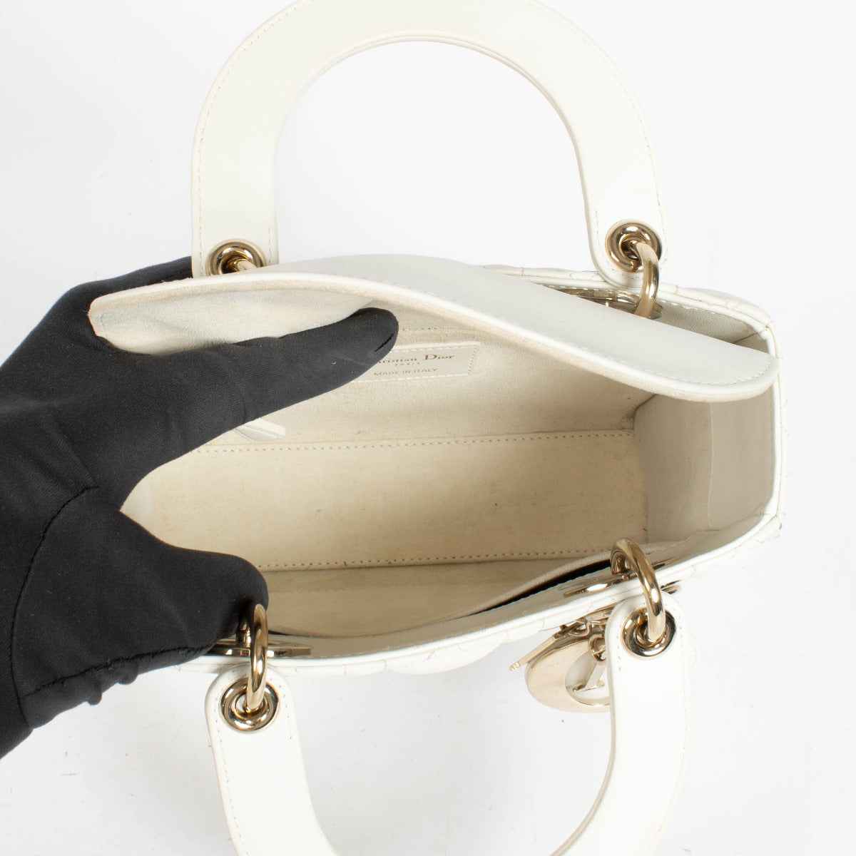 Authentic pre-loved Christian Dior White Small Lady Dior Bag on Labellov.com