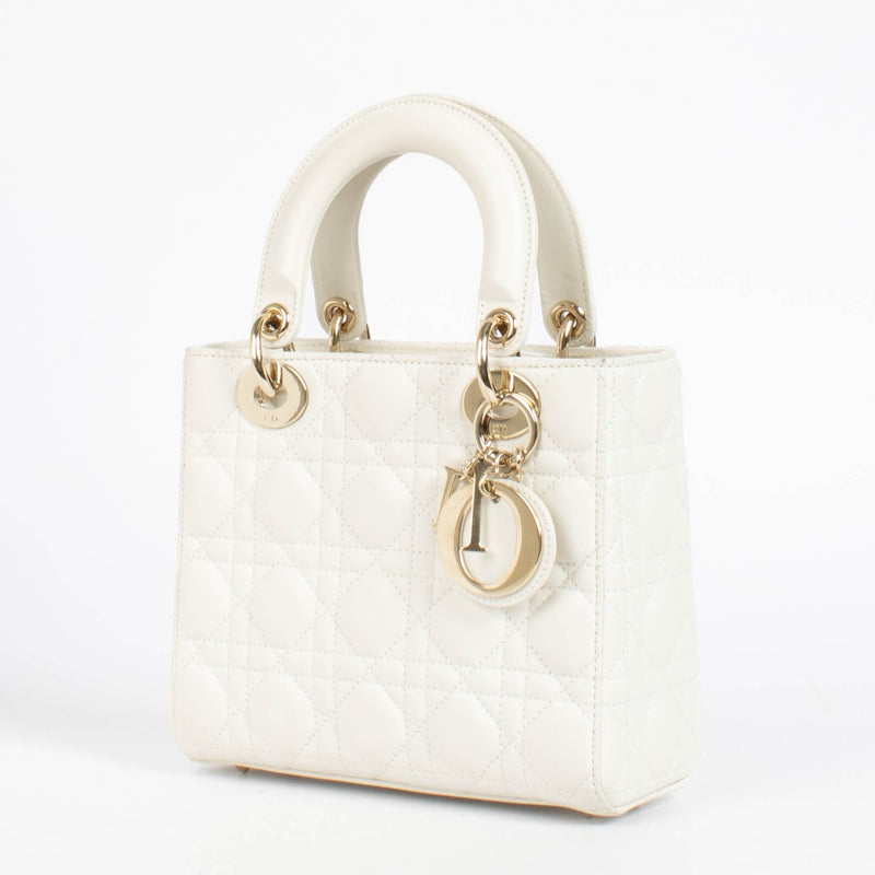 Authentic pre-loved Christian Dior White Small Lady Dior Bag on Labellov.com
