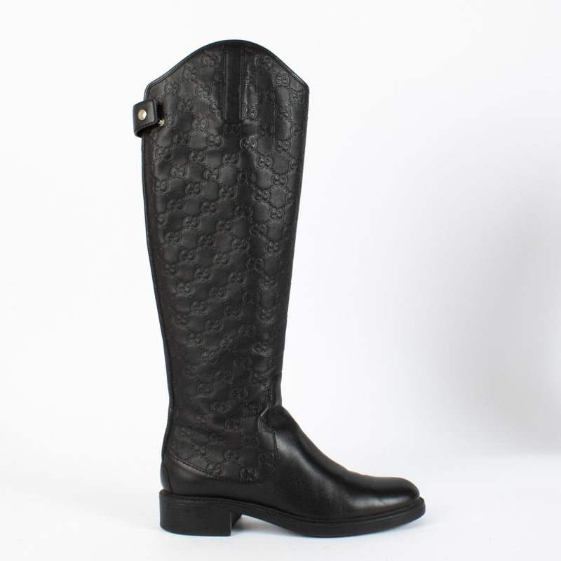 Authentic preloved Gucci Black Leather Monogram Boots on Labellov.com