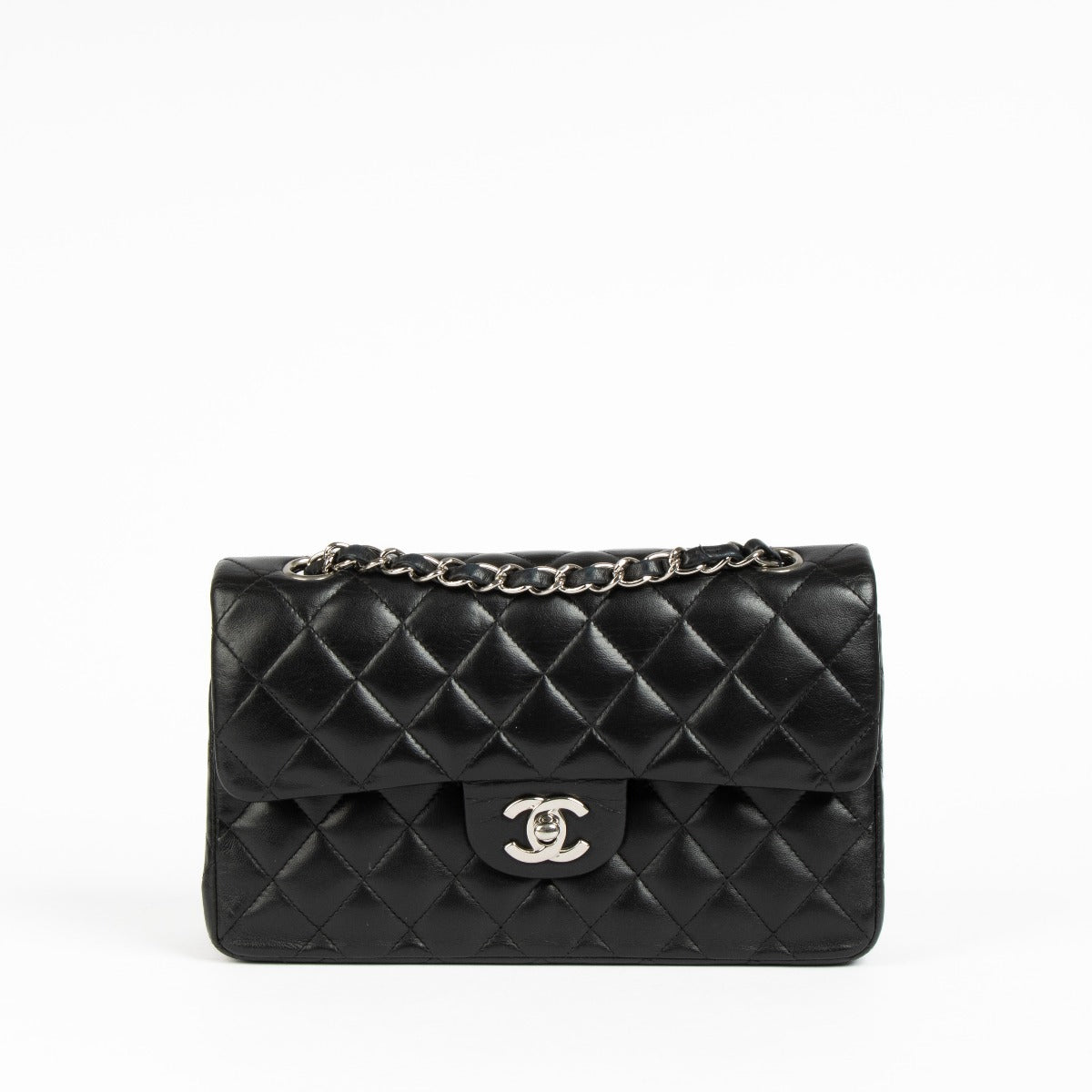 Shop this 100% authentic Chanel Black Lambskin Small Classic Handbag at Labellov.com