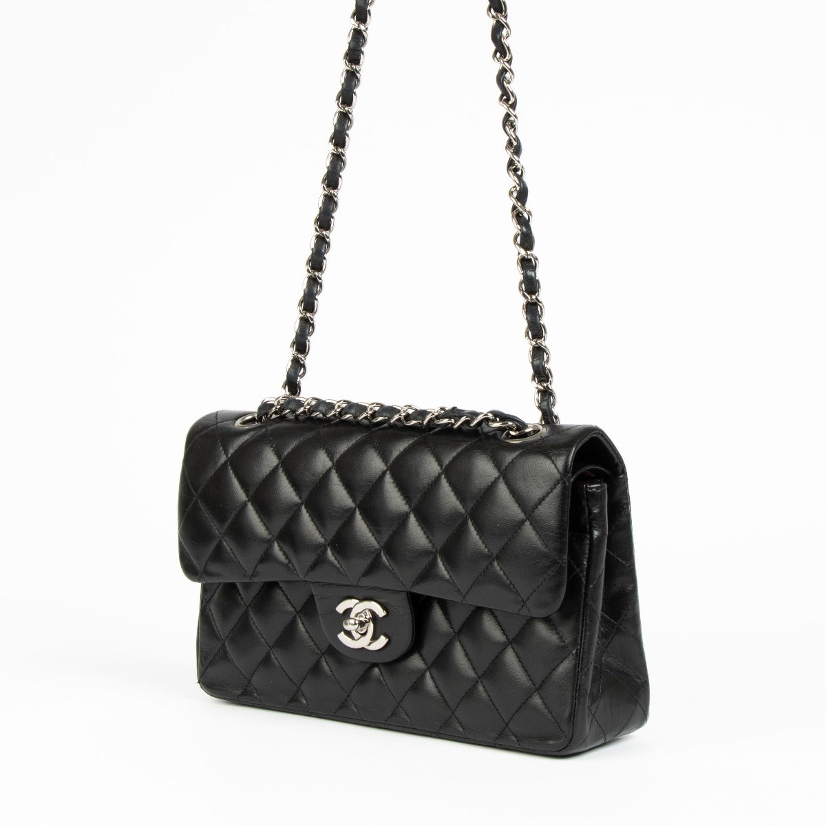 Shop this 100% authentic Chanel Black Lambskin Small Classic Handbag at Labellov.com