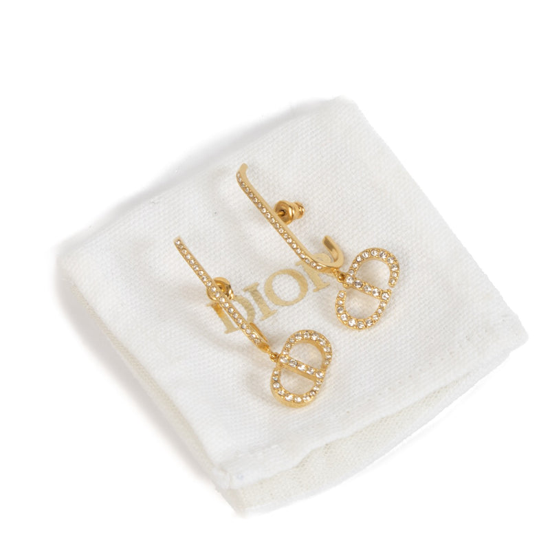 Authentic second hand Christian Dior Gold Crystal 30 Montaigne Earrings on Laballov.com