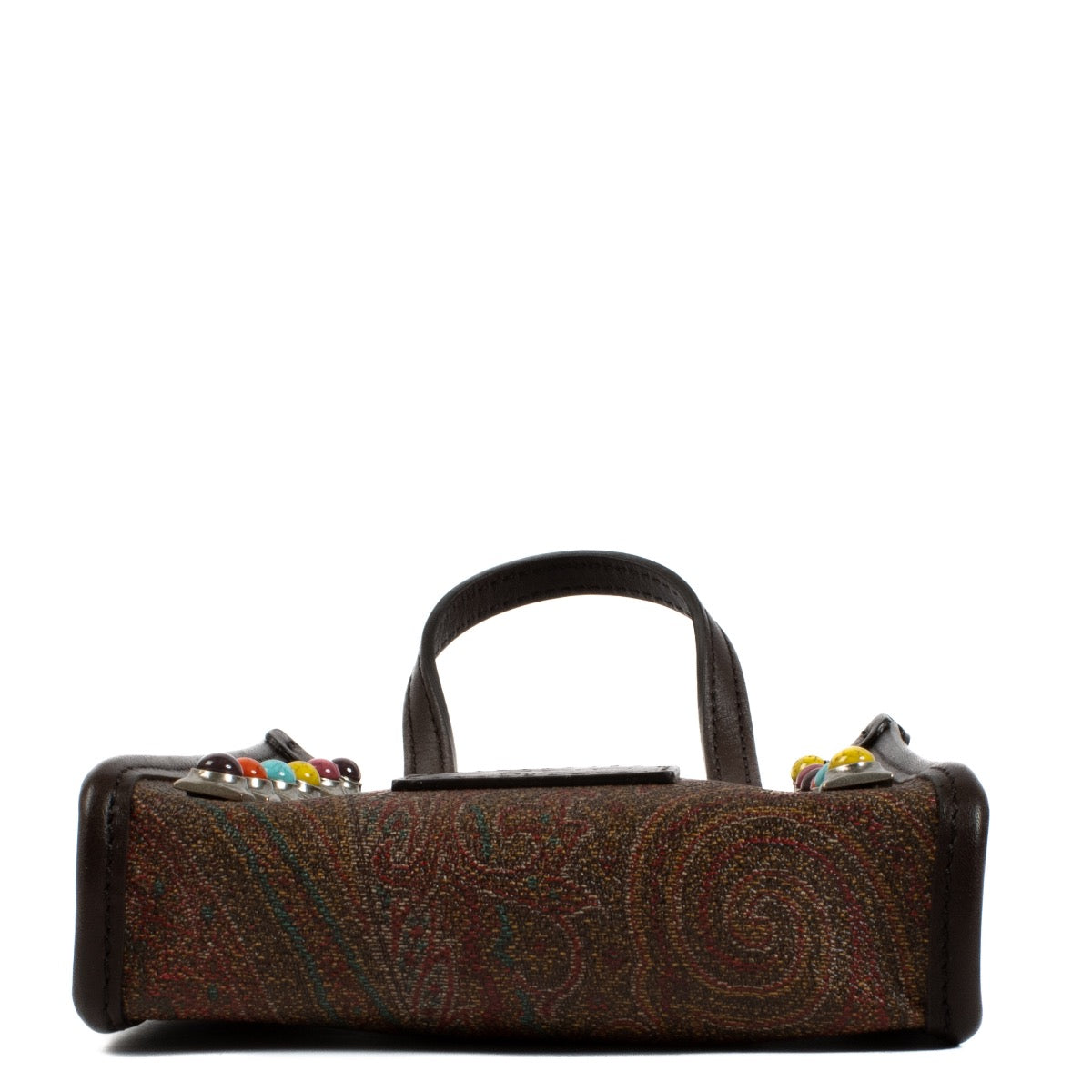 Etro Brown Paisley Stone Mini Crossbody bag with colorful studs and brown detailing, perfect for any occasion. Shop now on Labellov.com.