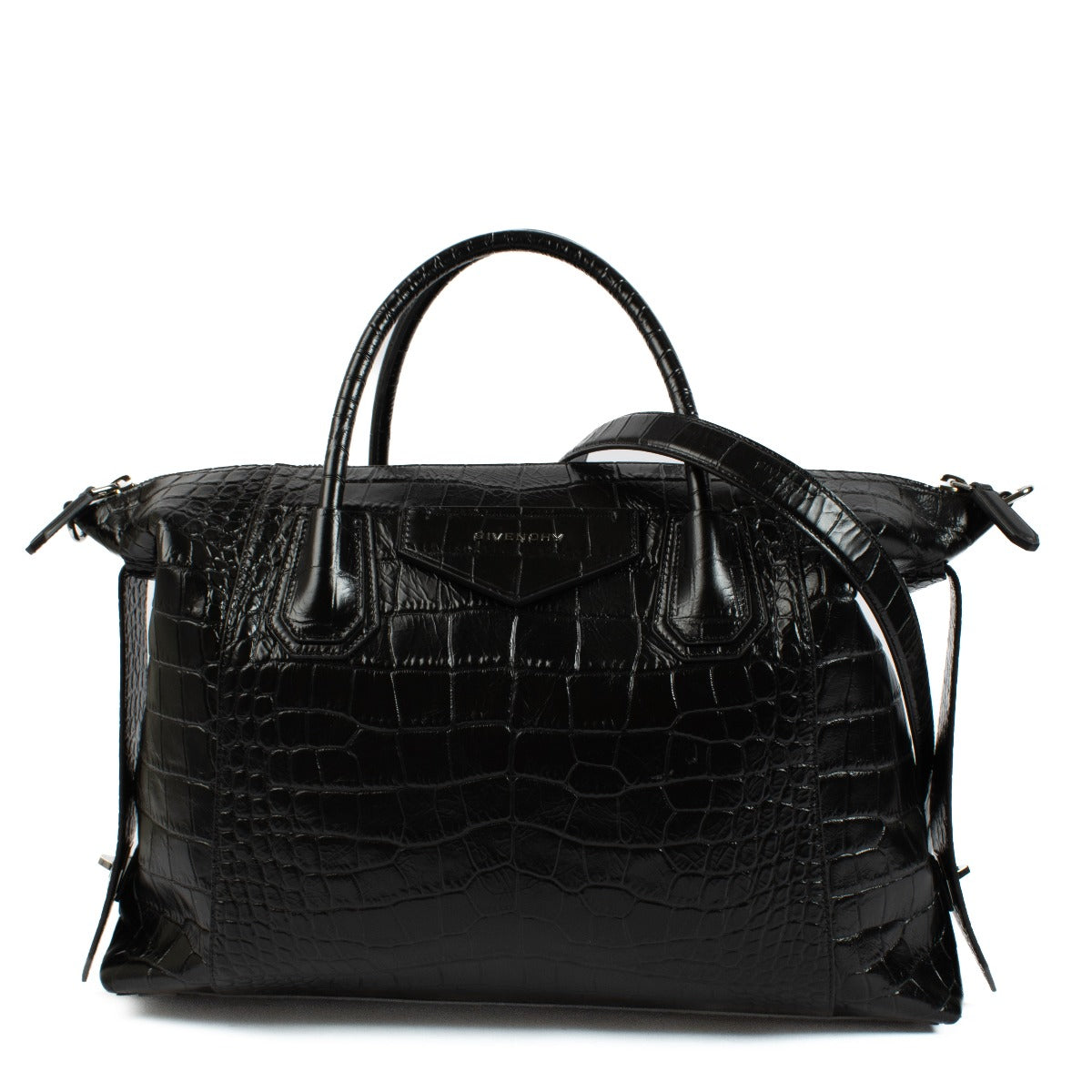 Givenchy Black Crocodile Embossed Medium Antigona Soft Bag