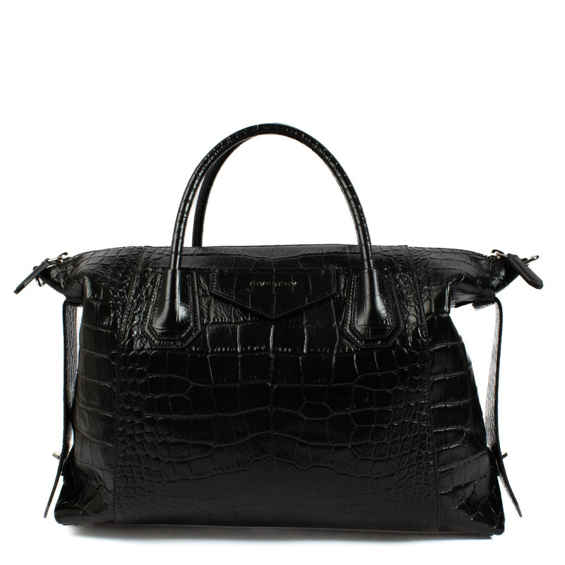 Givenchy Black Crocodile Embossed Medium Antigona Soft Bag