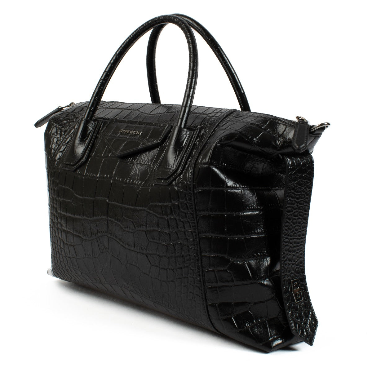 Givenchy Black Crocodile Embossed Medium Antigona Soft Bag