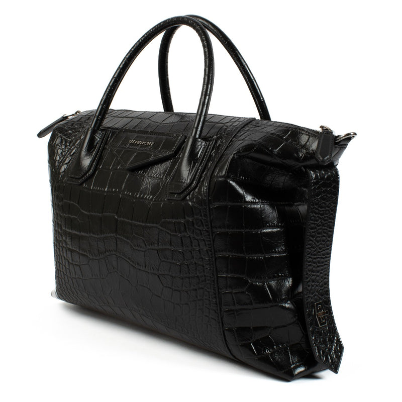Givenchy Black Crocodile Embossed Medium Antigona Soft Bag
