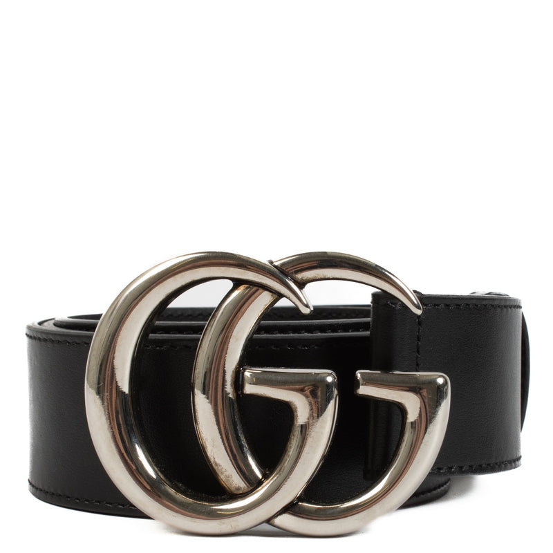 The Gucci Black GG Marmont Belt in Size 95 features the iconic GG logo and silver hardware, offering a sleek, stylish accessory perfect for elevating any outfit. Shop now on Labellov.com.