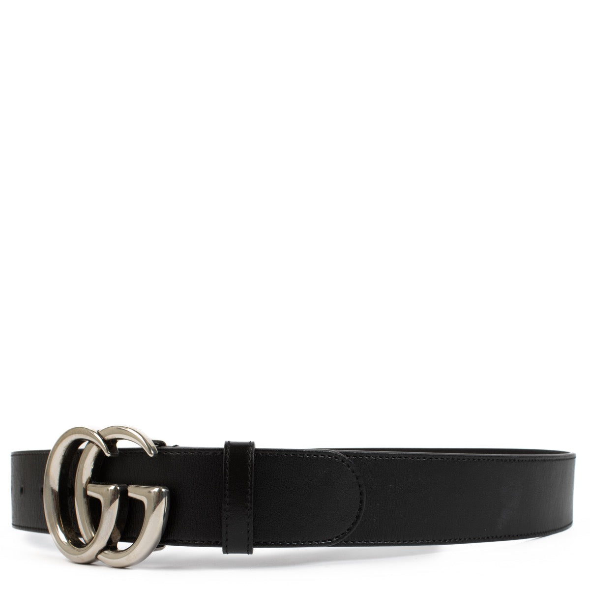 The Gucci Black GG Marmont Belt in Size 95 features the iconic GG logo and silver hardware, offering a sleek, stylish accessory perfect for elevating any outfit. Shop now on Labellov.com.