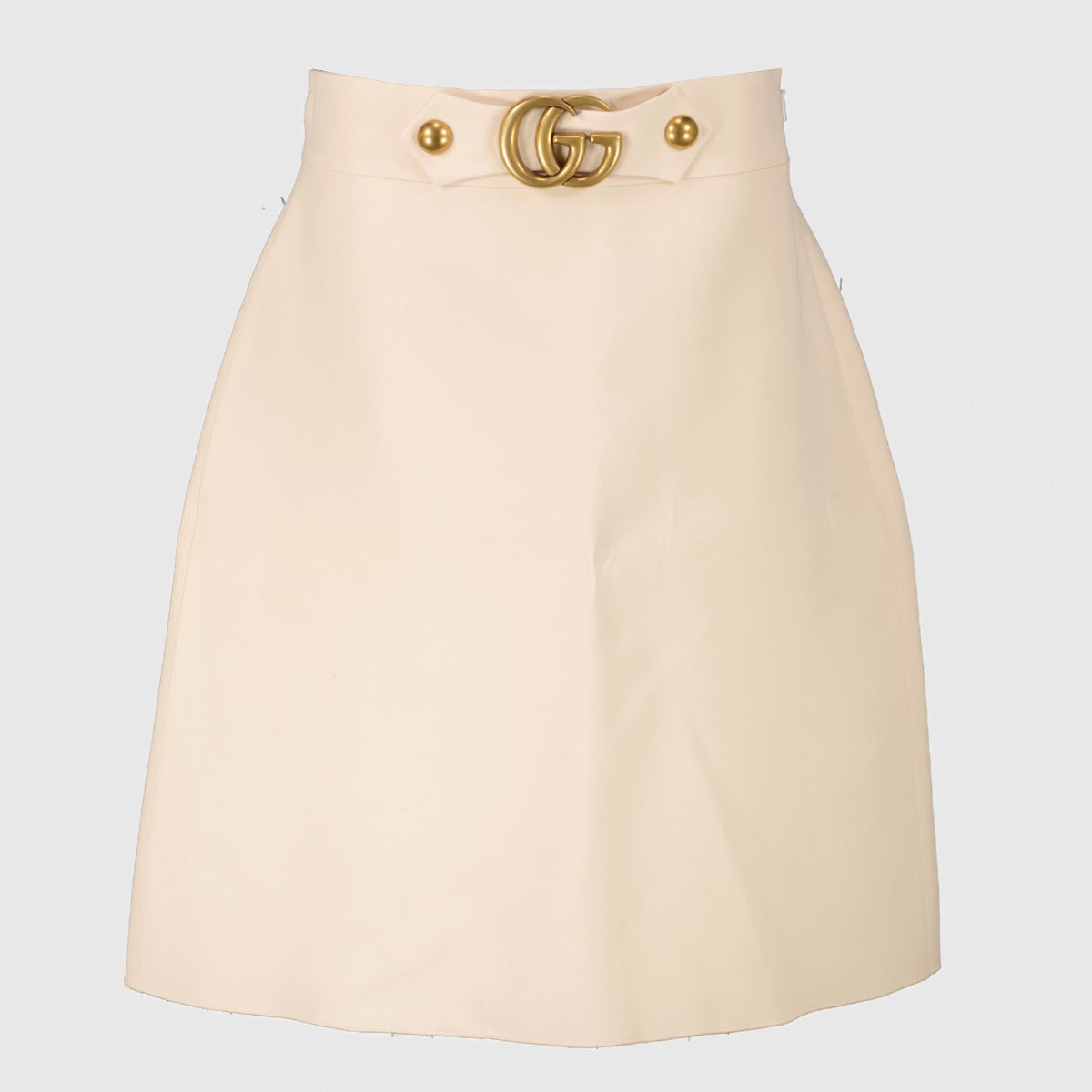Authentic Gucci Wool-Silk A-line Skirt with gold GG buckle at Labellov.com