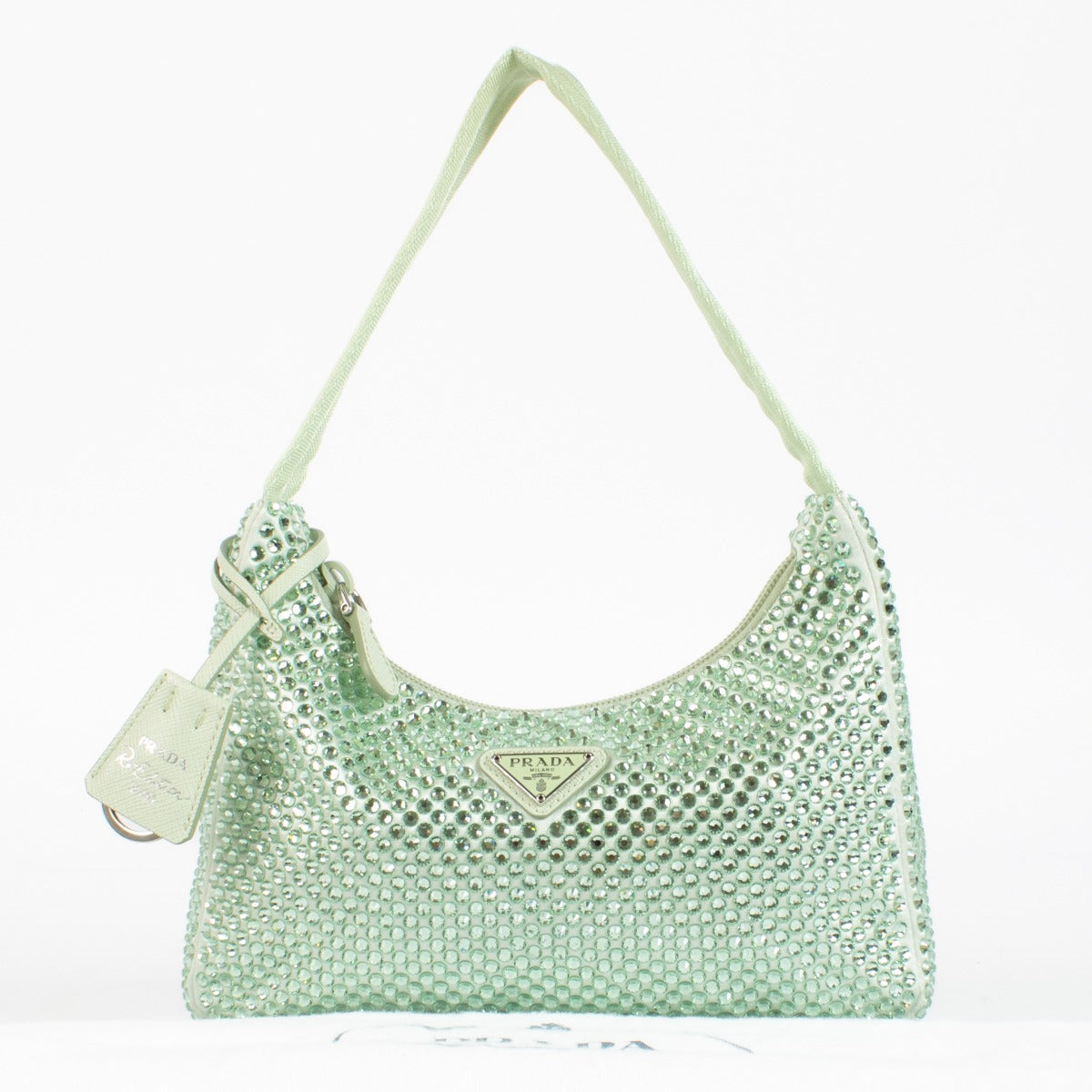 Authentic second hand Prada Green Crystal Satin Top handle bag on labellov.com