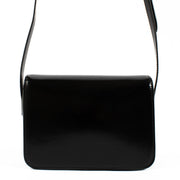 Celine All Black Teen Triomphe Bag in smooth black leather with a matching Triomphe clasp and adjustable strap for a sleek, timeless look. Shop now on Labellov.com.