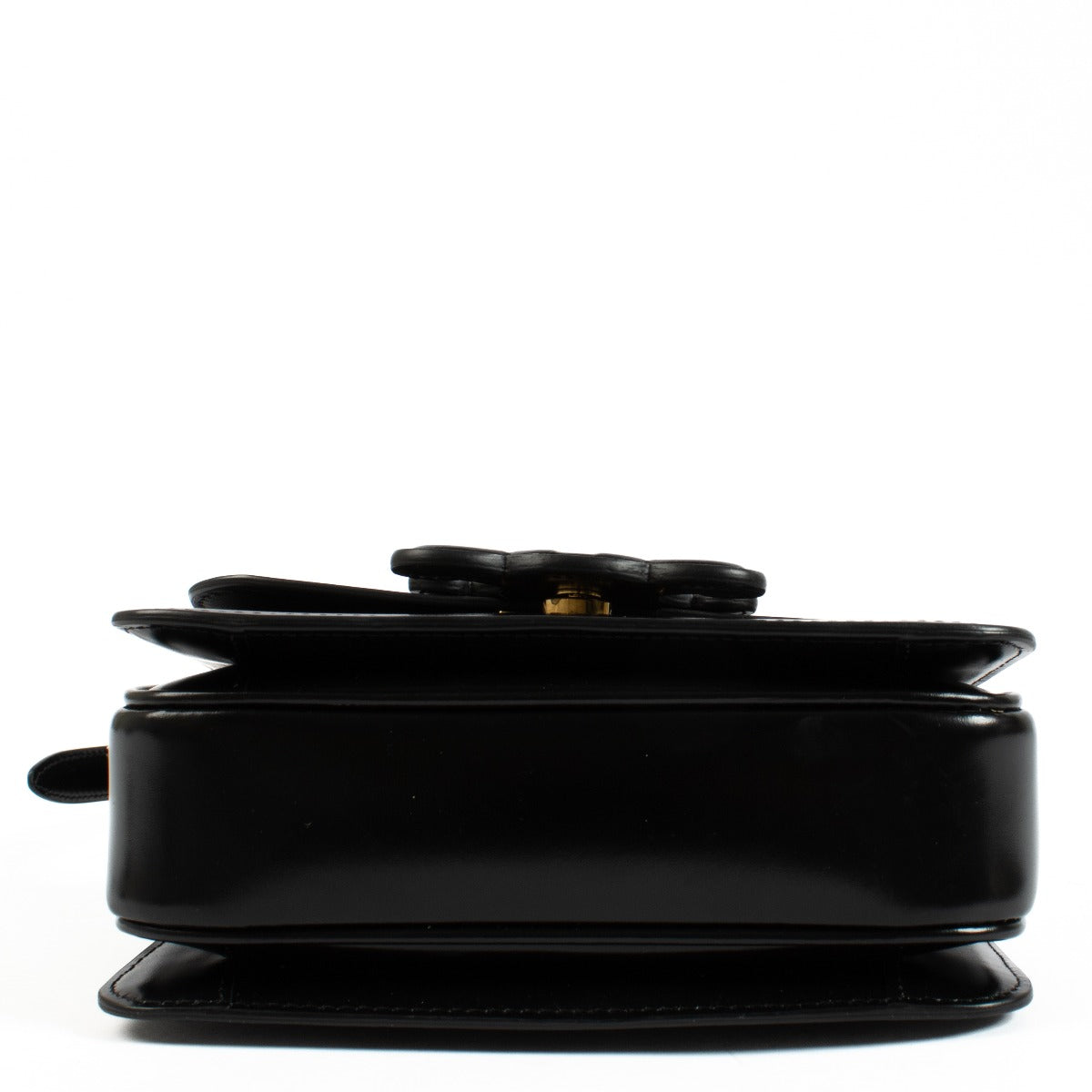 Celine All Black Teen Triomphe Bag in smooth black leather with a matching Triomphe clasp and adjustable strap for a sleek, timeless look. Shop now on Labellov.com.