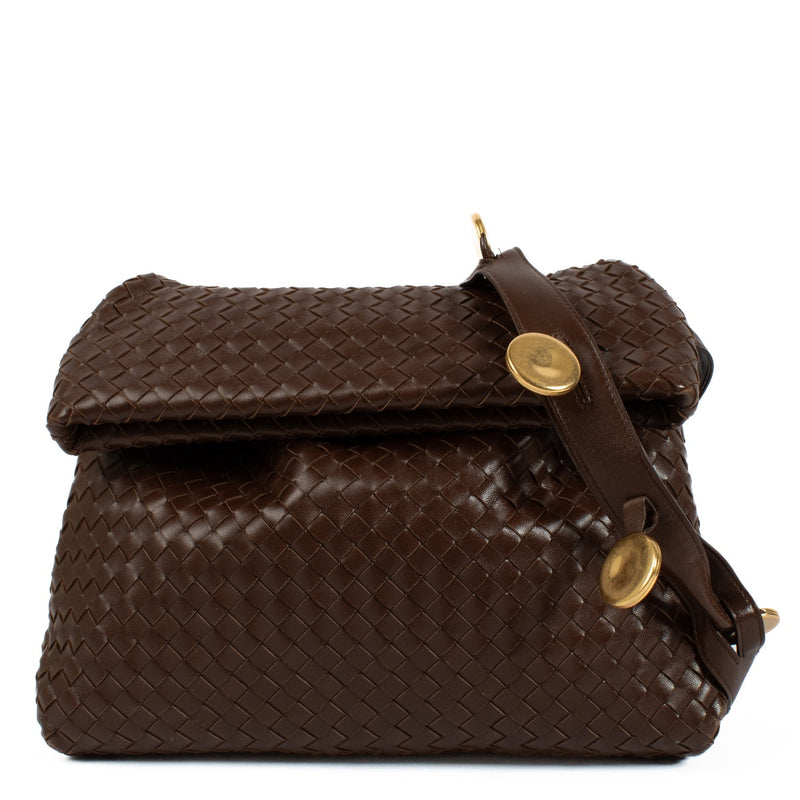 Authentic second hand Bottega Veneta Brown Intrecciato The Fold Bag on Labellov.com