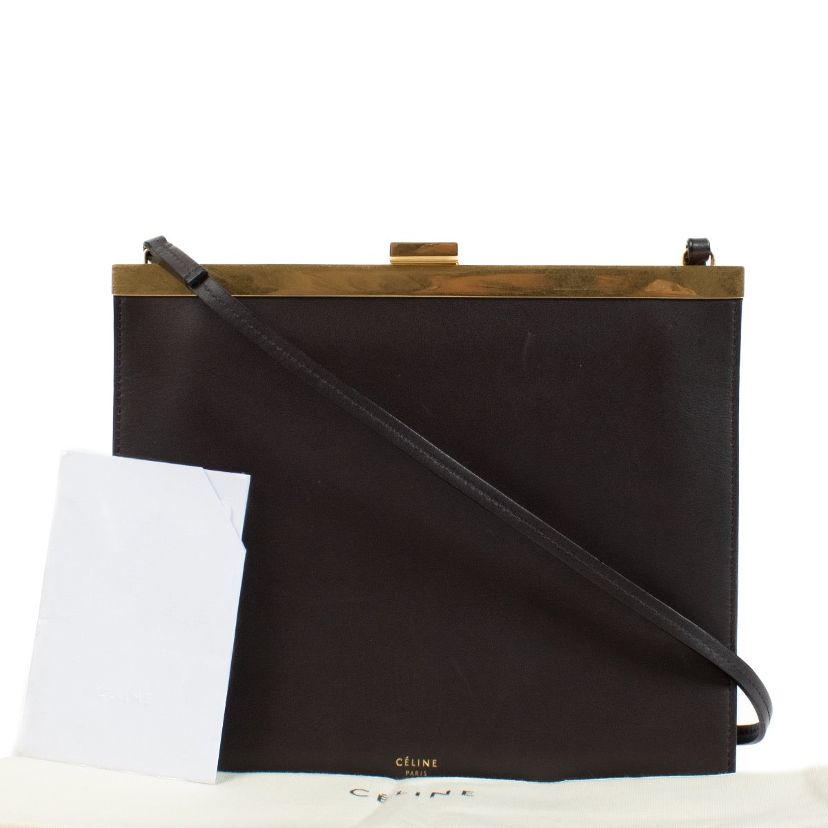 Buy authentic second hand Celine Brown Leather Clasp Crossbody Bag at Labellov.com