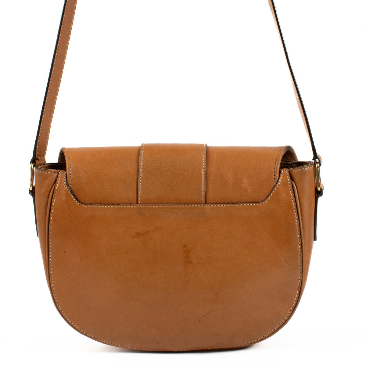 Celine Tan Medium Camarat B bag in smooth tan leather with gold-tone hardware, featuring a structured design and an adjustable shoulder strap. Shop now on Labellov.com.