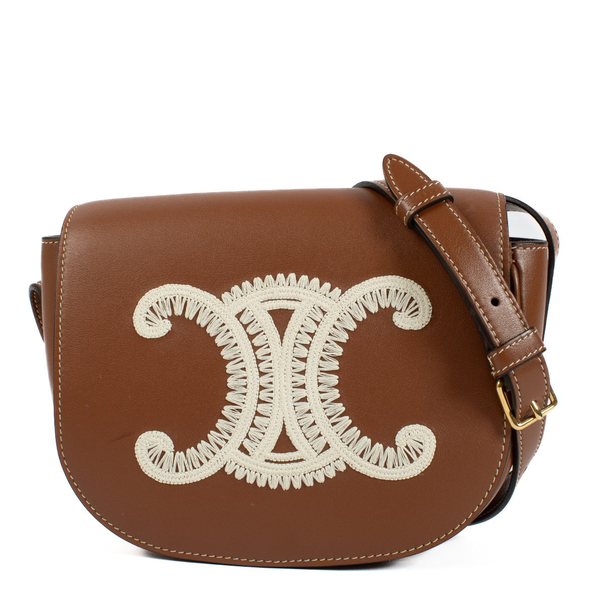 Authentic second hand Celine Tan Folco Cuir Embroidered Triomphe Bag on Labellov.com