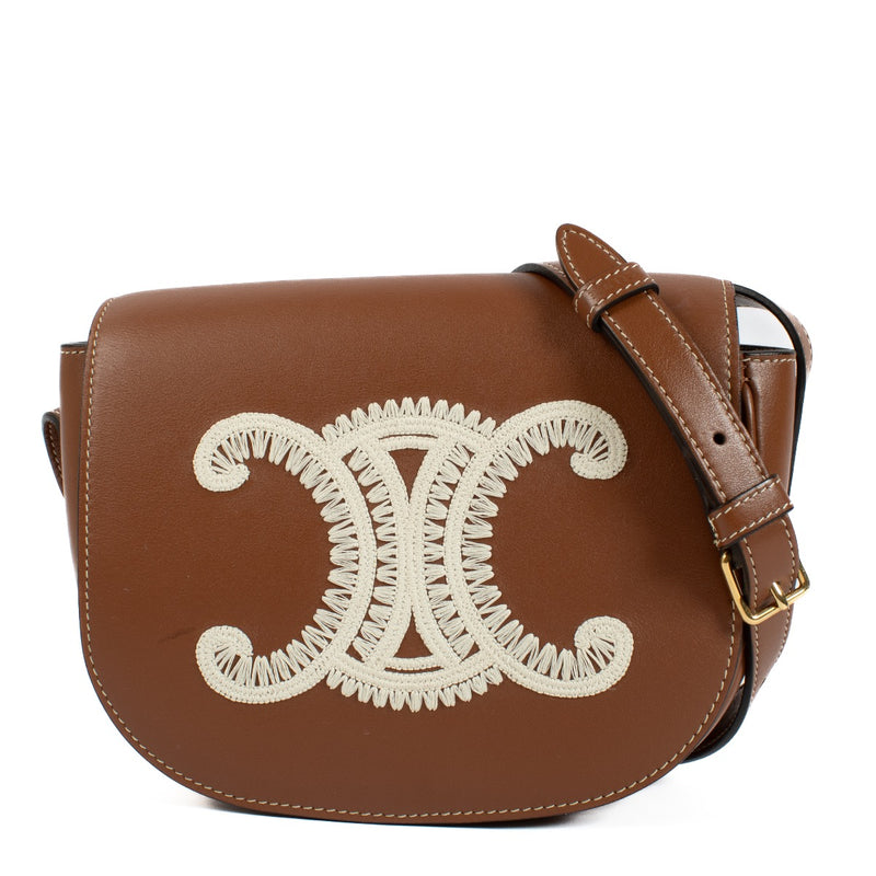 Authentic second hand Celine Tan Folco Cuir Embroidered Triomphe Bag on Labellov.com