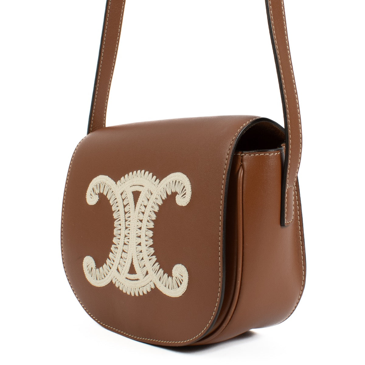 Authentic second hand Celine Tan Folco Cuir Embroidered Triomphe Bag on Labellov.com