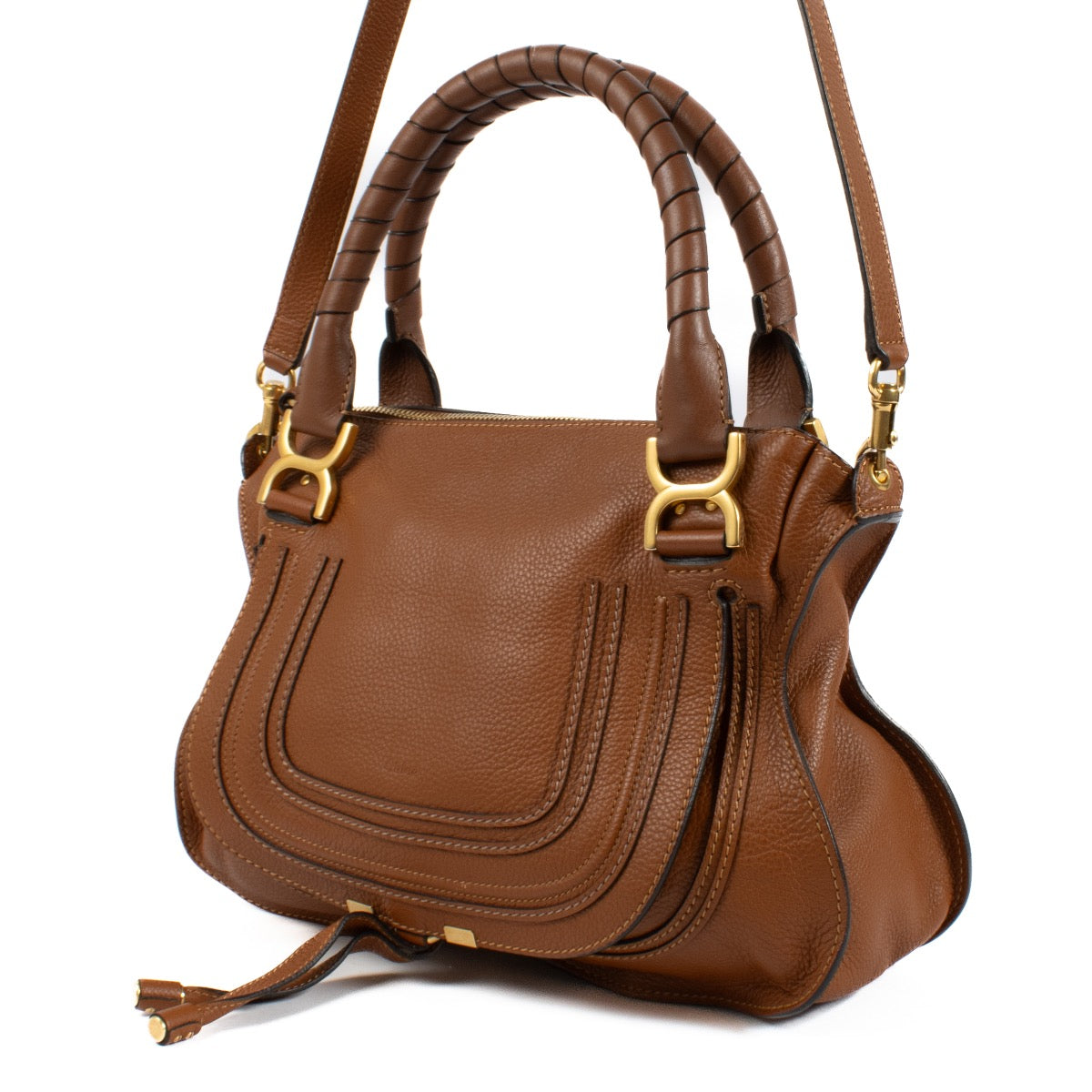 Buy authentic second hand Chloé Tan Grained Leather Marcie Bag at Labellov.com