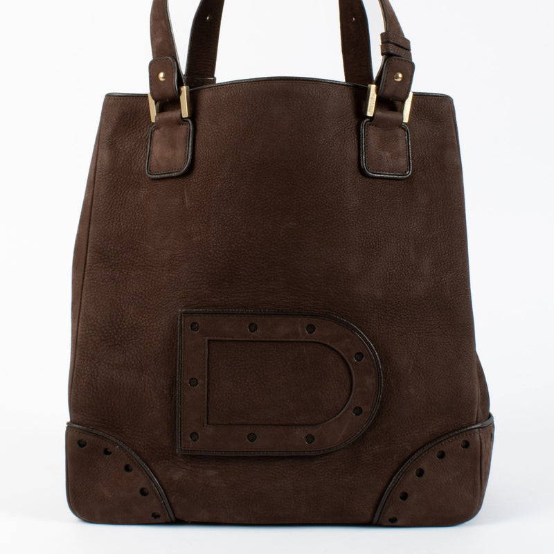 authentic vintage Delvaux Brown Nubuck Astrid Cabas Tote Bag on Labellov.com