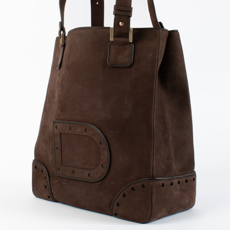 authentic vintage Delvaux Brown Nubuck Astrid Cabas Tote Bag on Labellov.com
