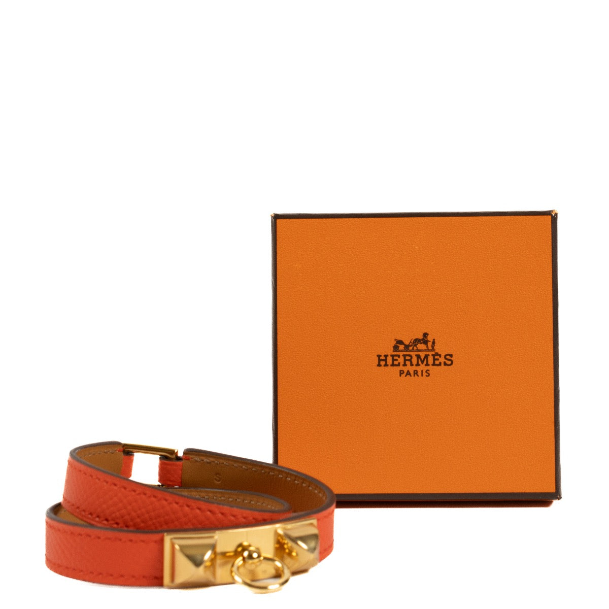 Authentic second hand Hermès Orange Espom Rivale Double Tour Bracelet - Size S on Labellov.com