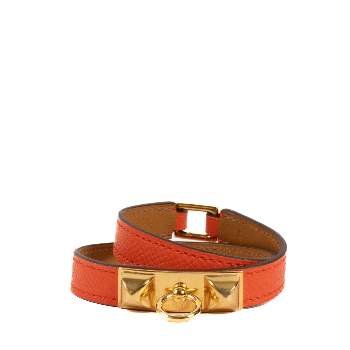 Authentic second hand Hermès Orange Espom Rivale Double Tour Bracelet - Size S on Labellov.com