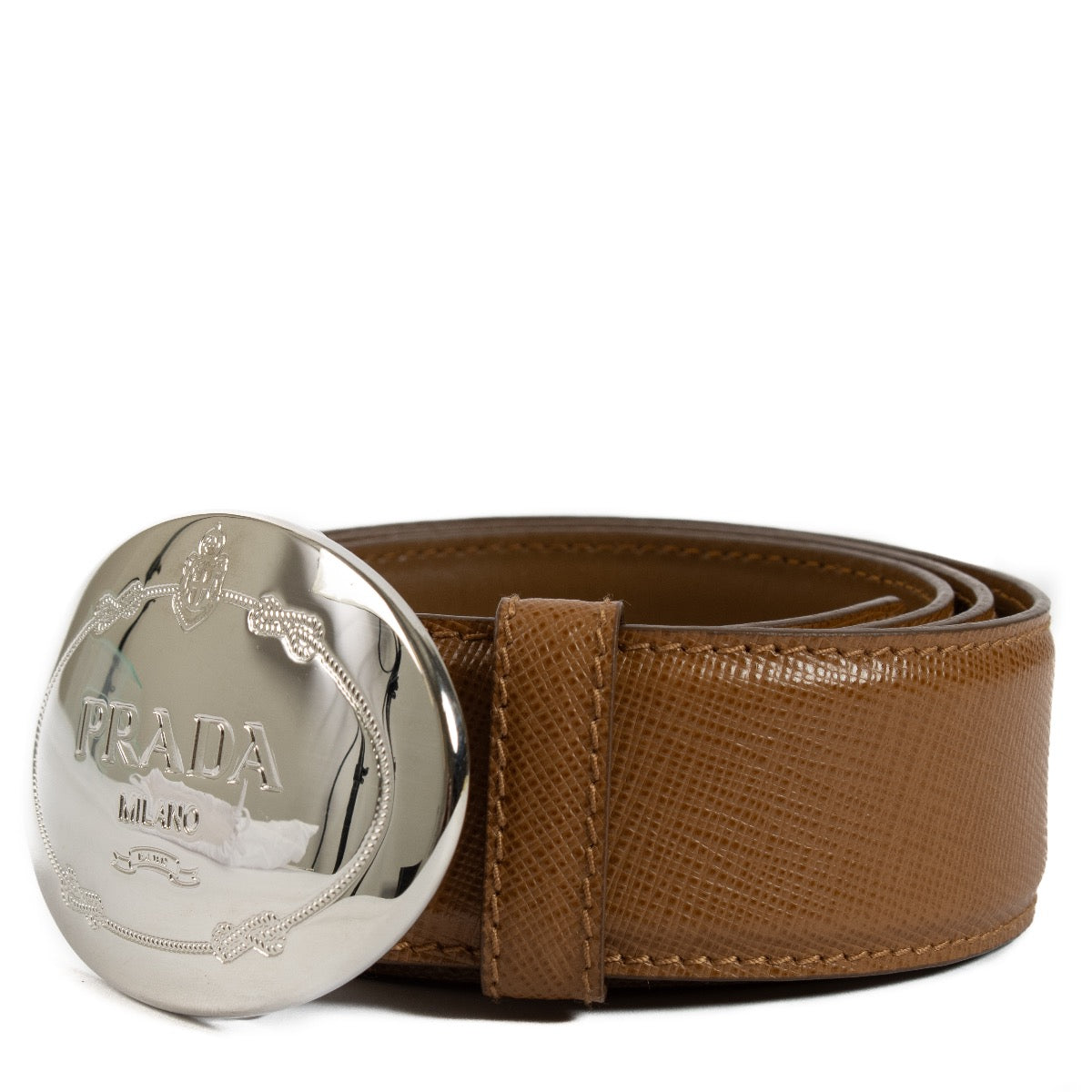 Buy authentic second hand Prada Camel Saffiano Leather Saffiano Belt - Size 80 at Labellov.com