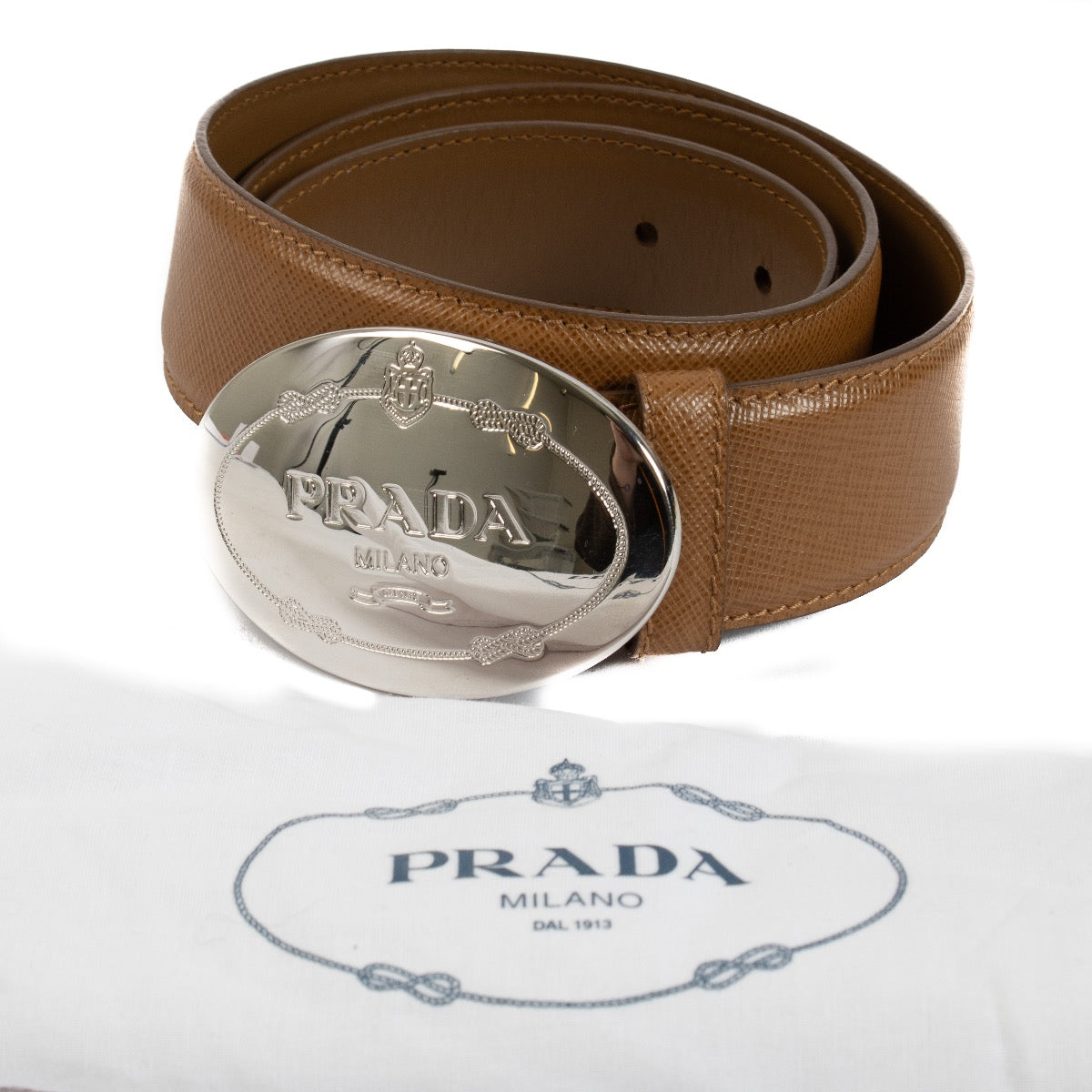 Buy authentic second hand Prada Camel Saffiano Leather Saffiano Belt - Size 80 at Labellov.com