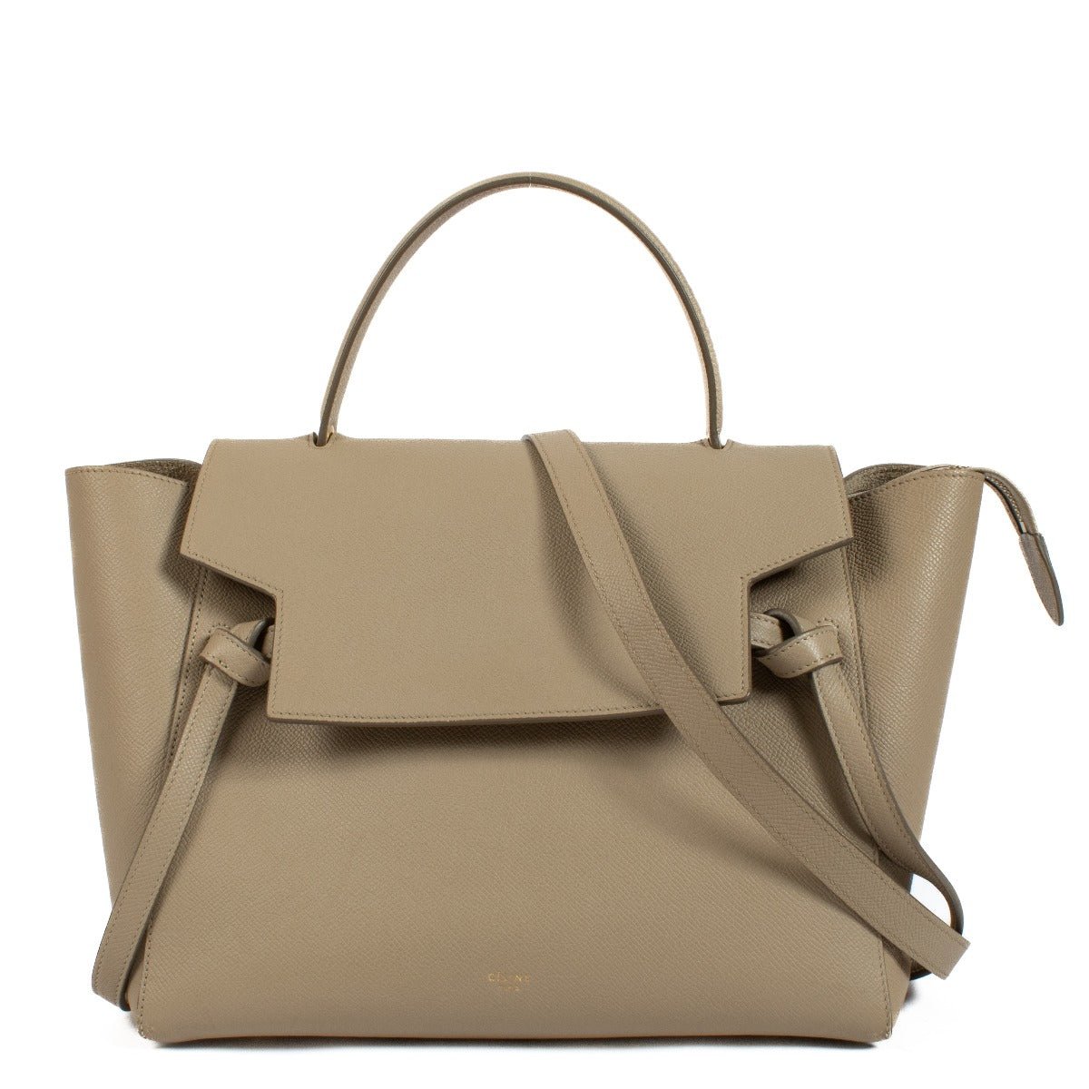 The Celine Beige Mini Belt Bag is a chic and compact leather accessory featuring a structured design, belt buckle closure, and detachable shoulder strap, perfect for day-to-night wear. Shop now on Labellov.com.