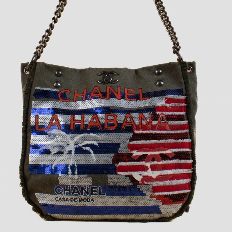 shop 100% authentic second hand Chanel La Habana Canvas Sequin Hobo Bag on Labellov.com