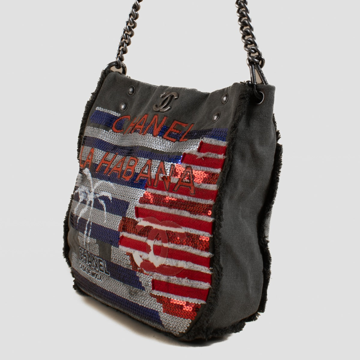 shop 100% authentic second hand Chanel La Habana Canvas Sequin Hobo Bag on Labellov.com