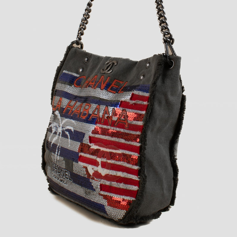 shop 100% authentic second hand Chanel La Habana Canvas Sequin Hobo Bag on Labellov.com