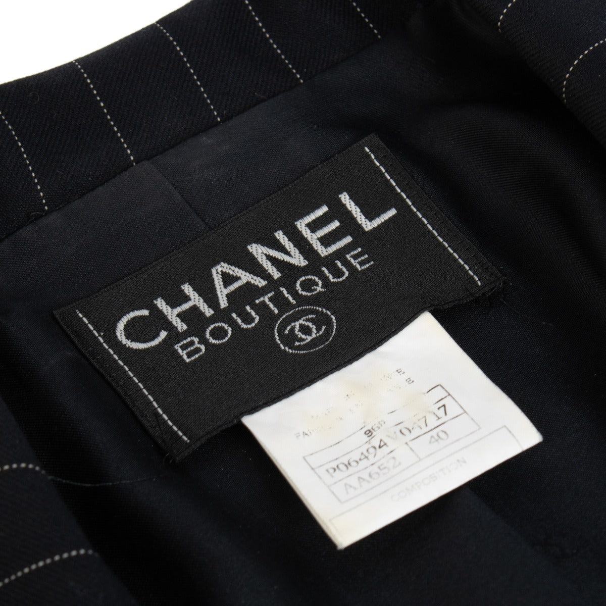 Chanel 96P Black Pinstripe Jacket - Size 40
