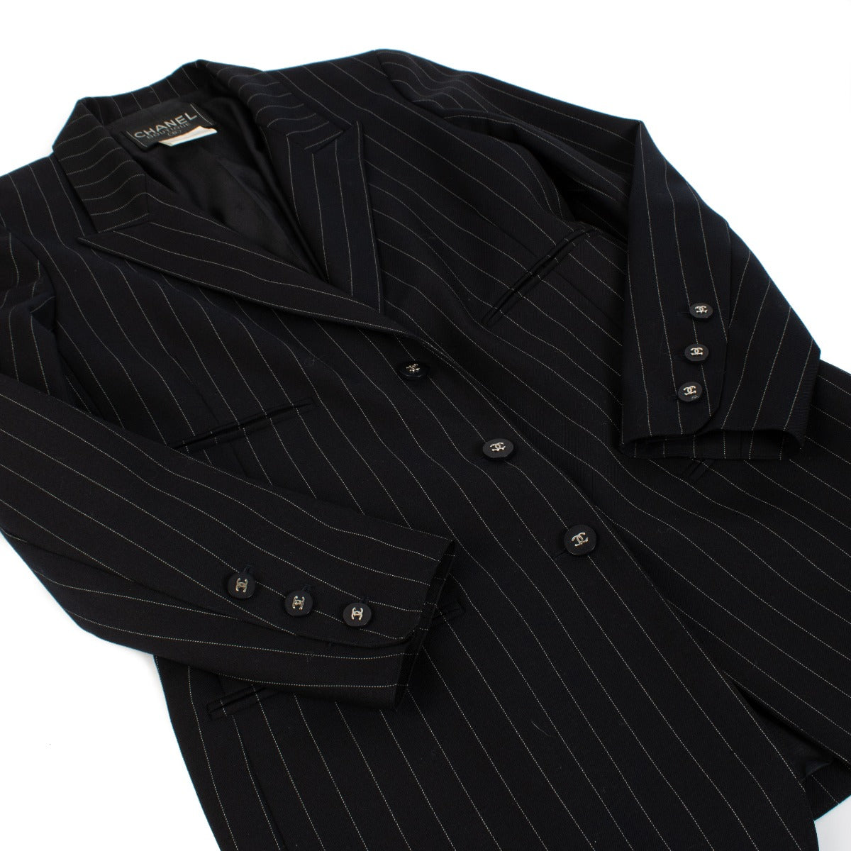 Chanel 96P Black Pinstripe Jacket - Size 40