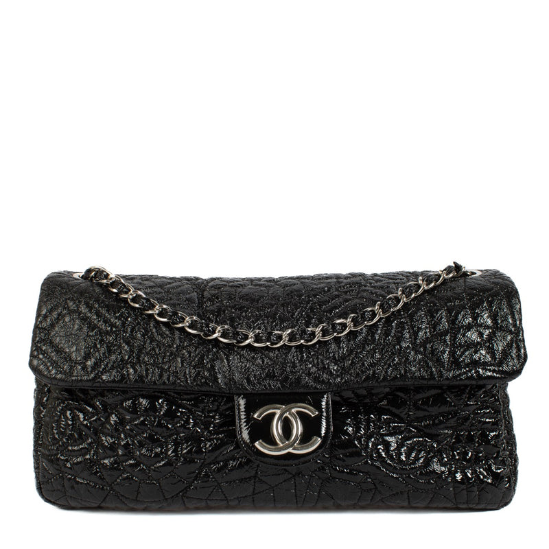Authentic second hand Chanel Black Patent Graphic Edge Single Flap Bag on Labellov.com