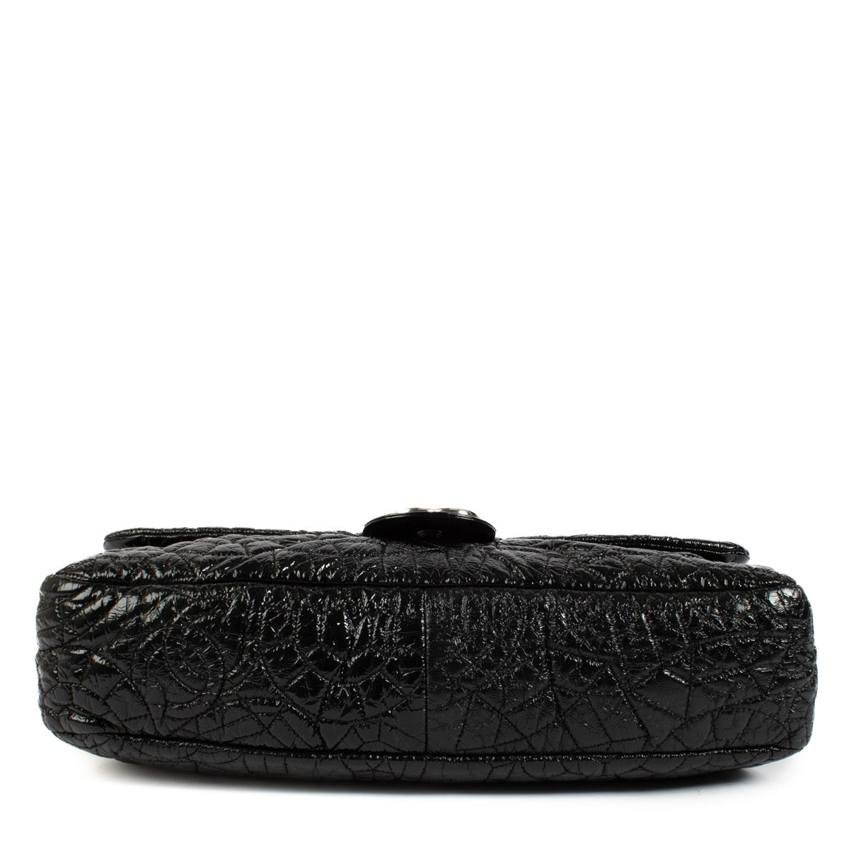 Authentic second hand Chanel Black Patent Graphic Edge Single Flap Bag on Labellov.com