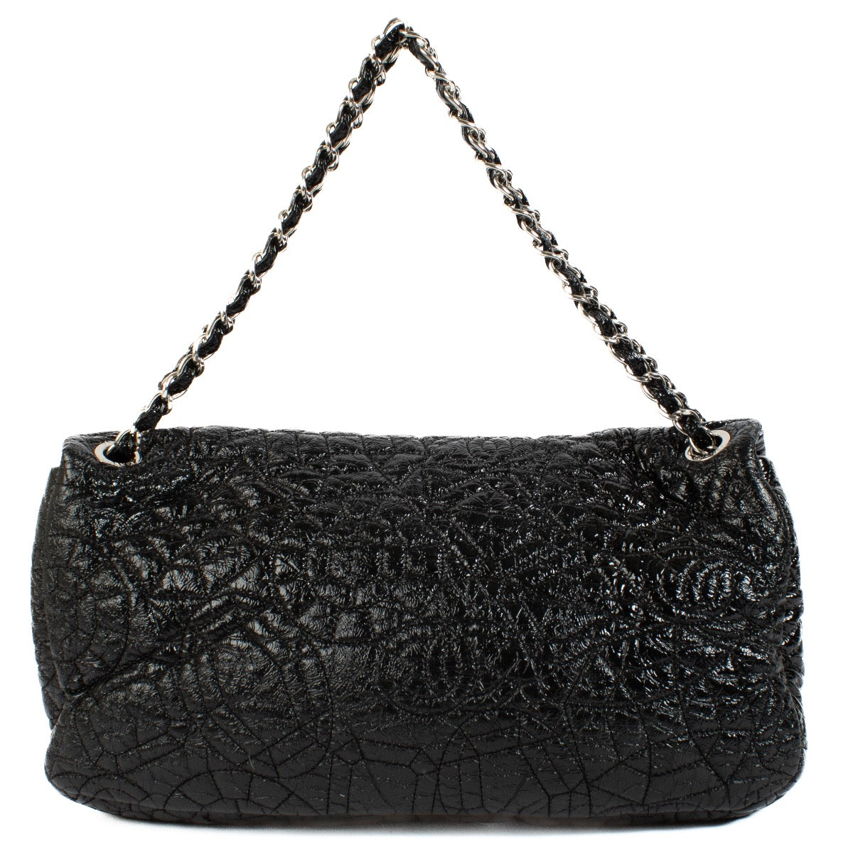Authentic second hand Chanel Black Patent Graphic Edge Single Flap Bag on Labellov.com